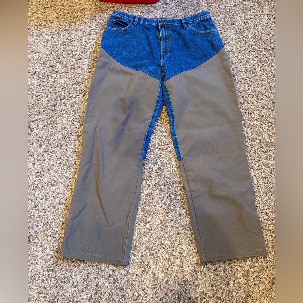 Relaxed Two-Tone Denim and Olive Work Jeans